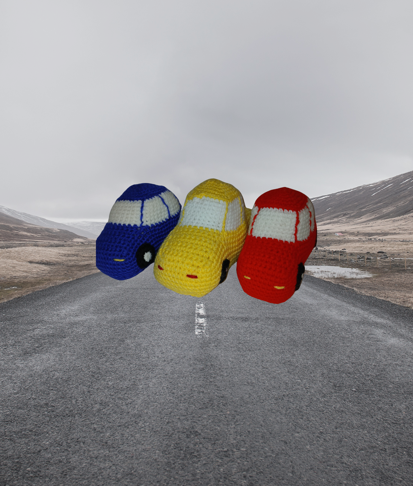 Three set crochet toy cars